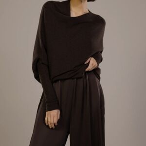 Jaki London Asymmetric Draped Seamless Knit, Espresso Brown, NWT, One Size (TU)